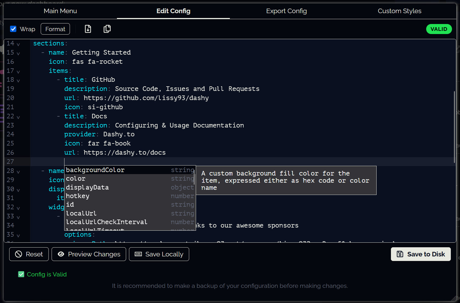 YAML editor screenshot