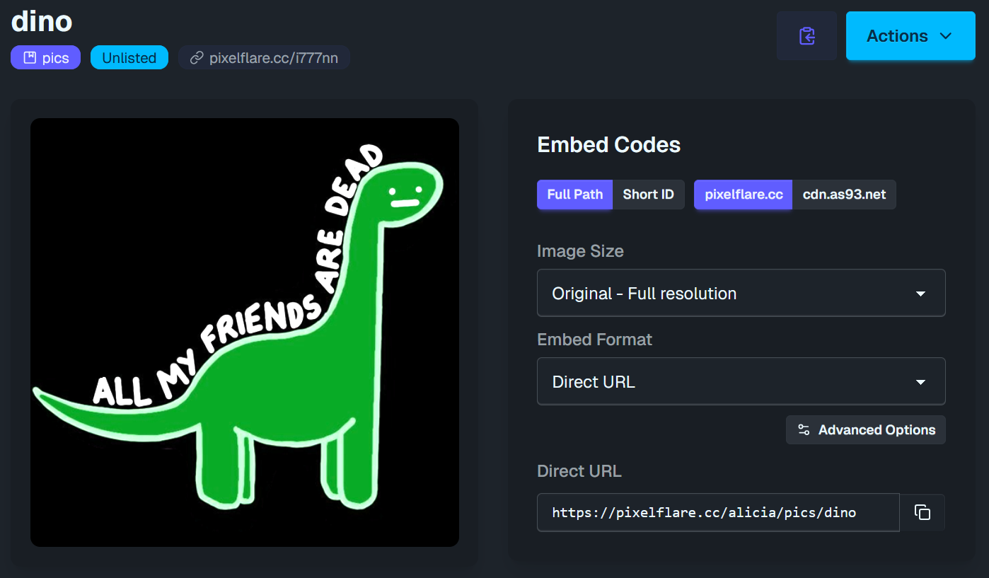 Example of where to view embed codes
