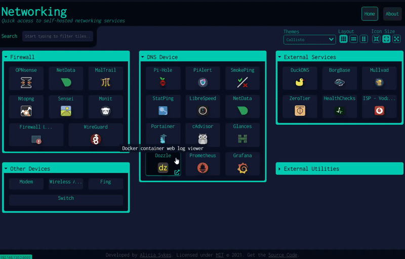 Demo of Search & Shortcuts feature in Dashy