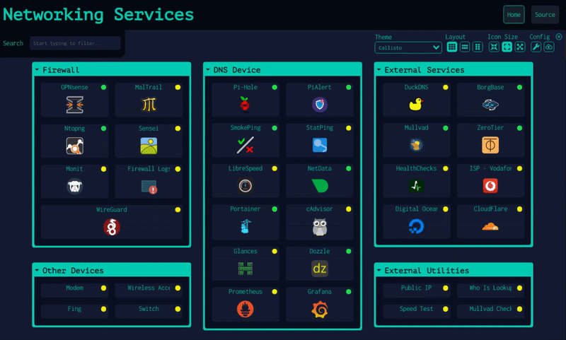 Demo of Status Indicators feature in Dashy