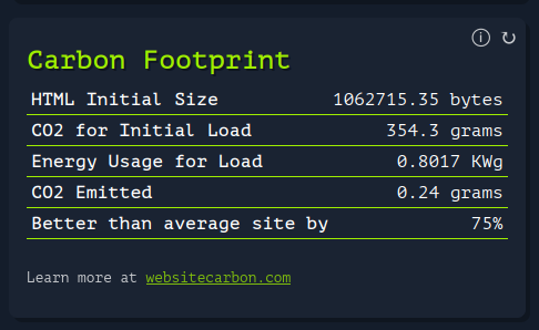 Example Screenshot Carbon Footprint