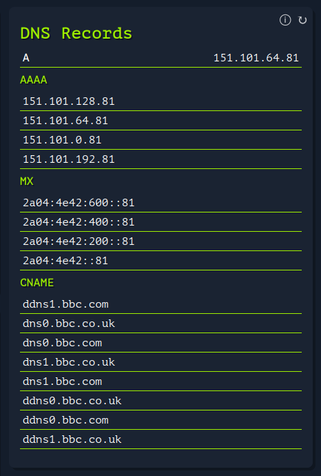 Example Screenshot DNS Records