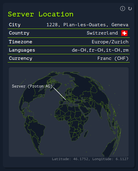 Example Screenshot Server Location