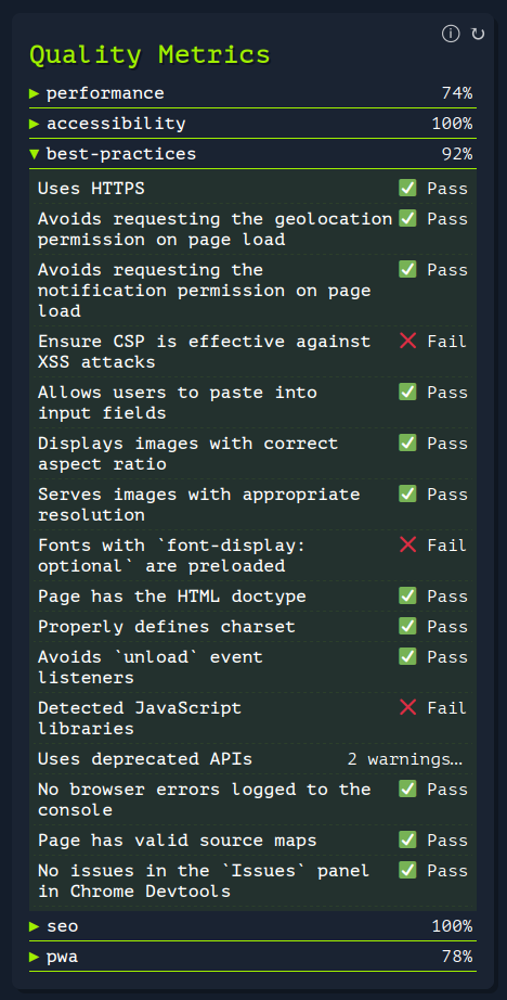 Example Screenshot Quality Metrics
