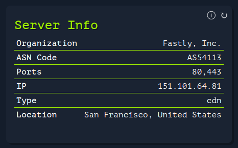 Example Screenshot Server Info