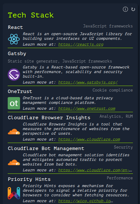 Example Screenshot Tech Stack