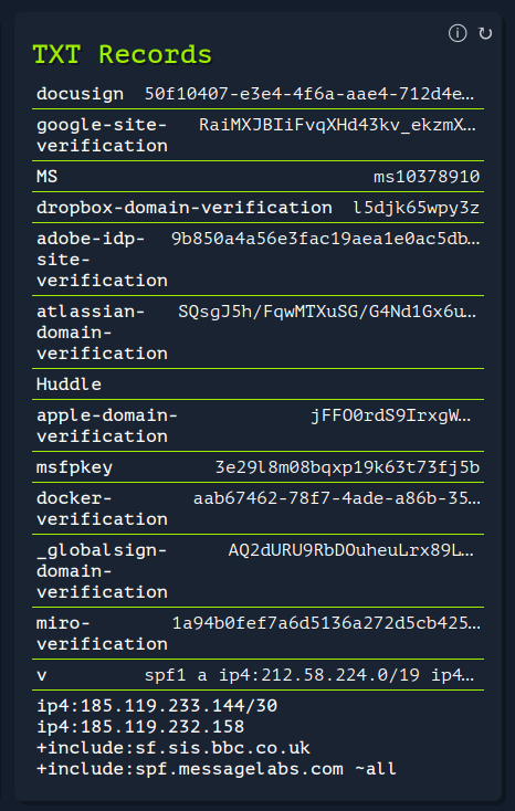 Example Screenshot TXT Records